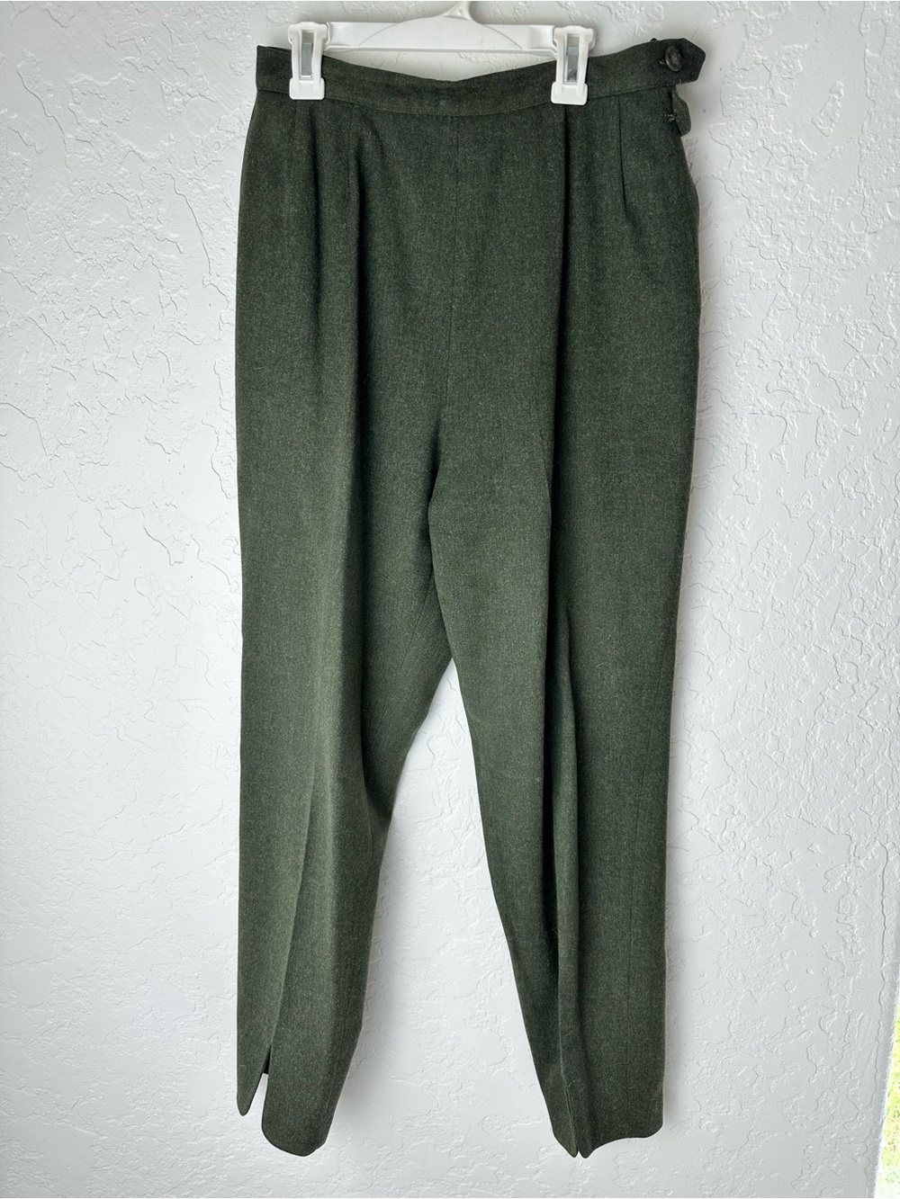 100% Wool Vintage Evan Picone Olive Green Cropped Pleated Women's Pants